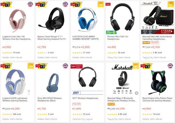Price of different types of headphones